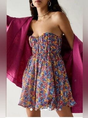 For Love & Lemons Sasha Floral Puff Sleeve Mini Dress Cottagecore Small